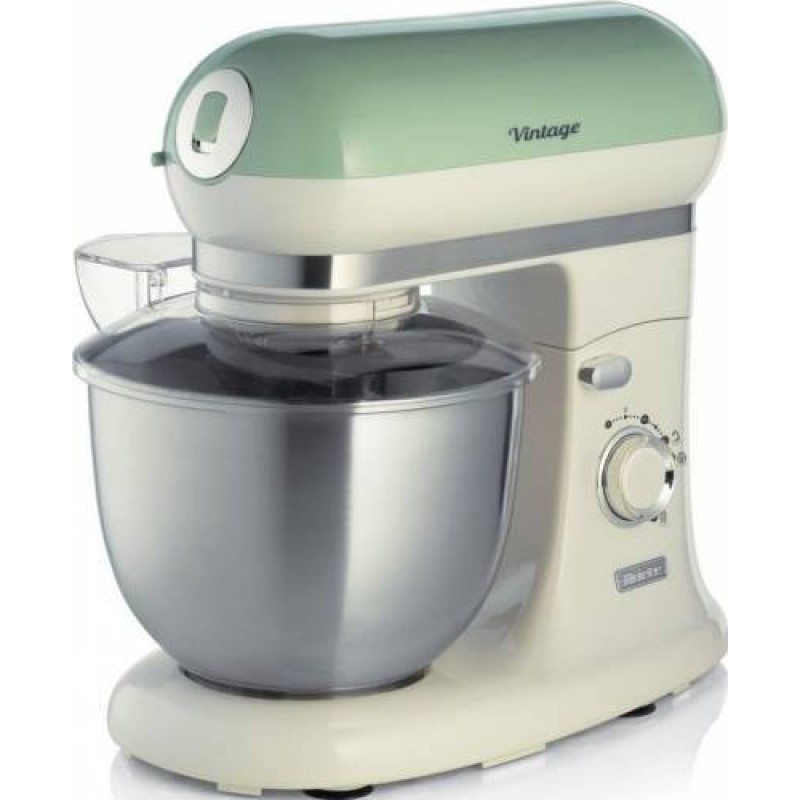 Mixer cu bol Ariete1588CR/GR Vintage, 1000 W, Bol detasabil 5.5 l, 10 viteze + Pulse, Crem/ Verde